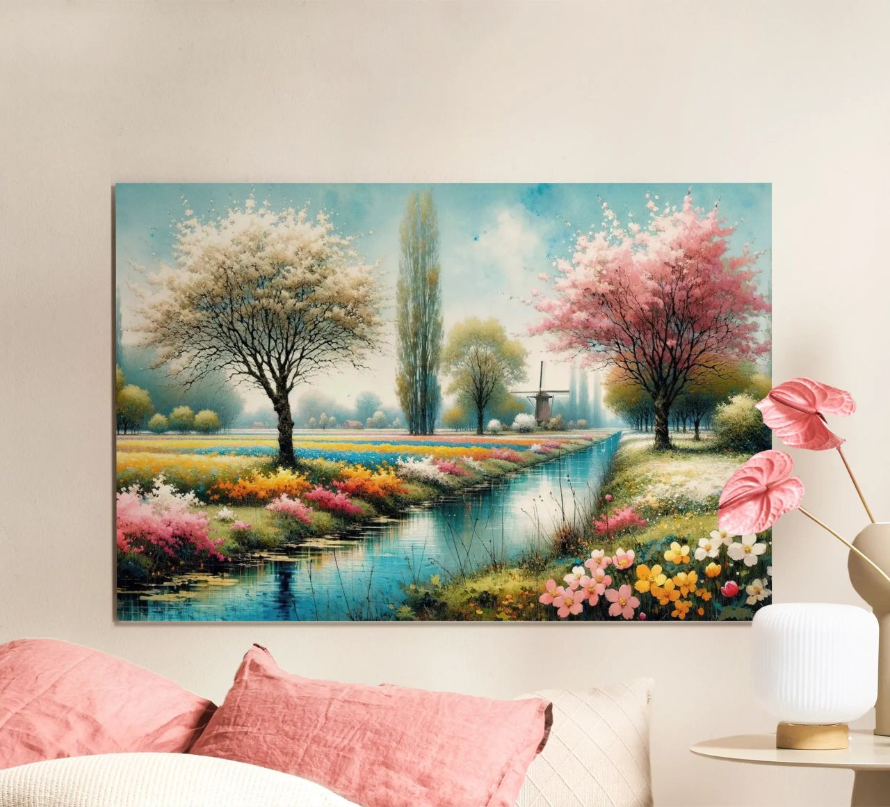 Paisaje primaveral en colores pastel poster de Chromatic Fusion Studio