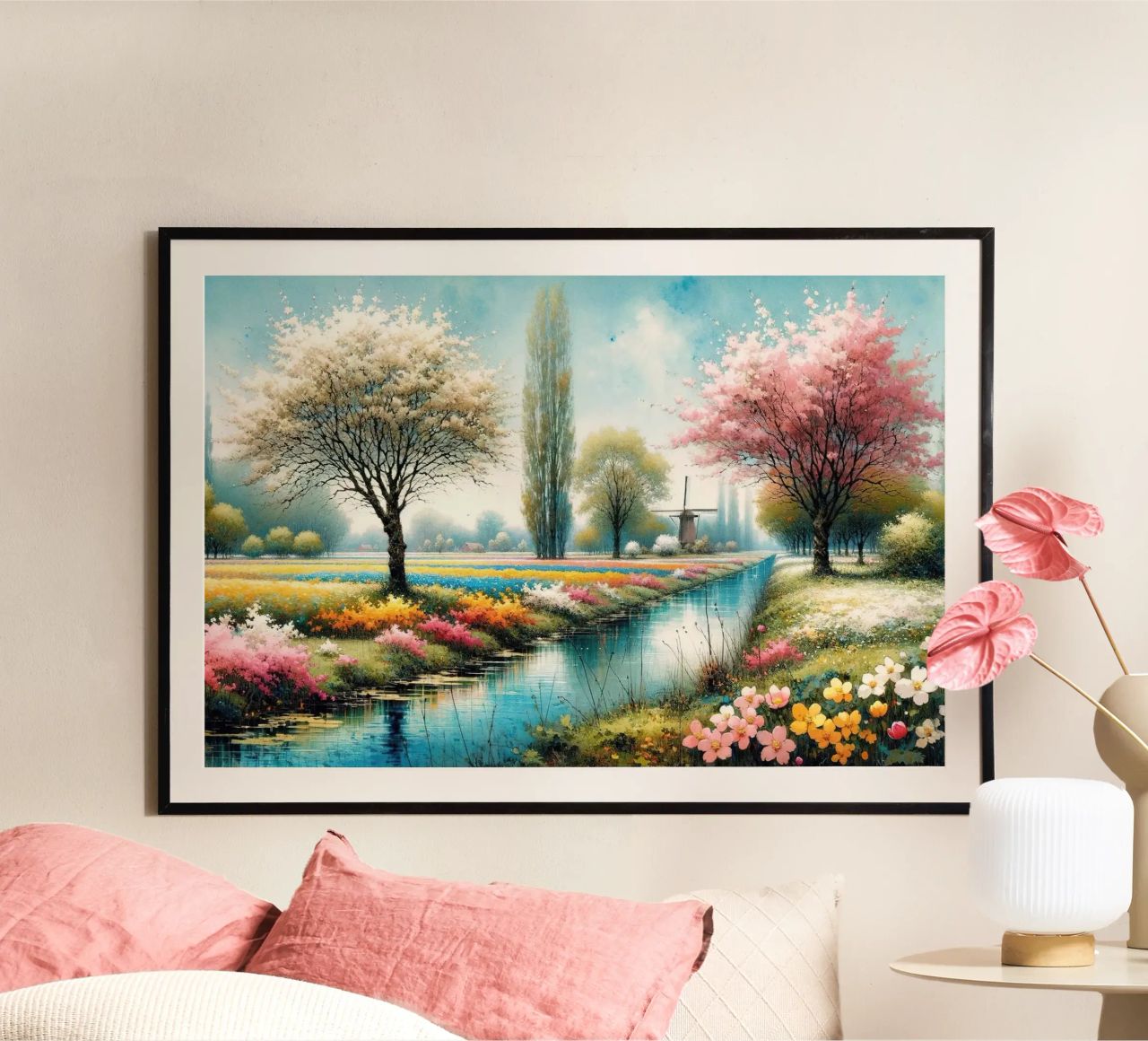 Paisaje primaveral en colores pastel poster de Chromatic Fusion Studio