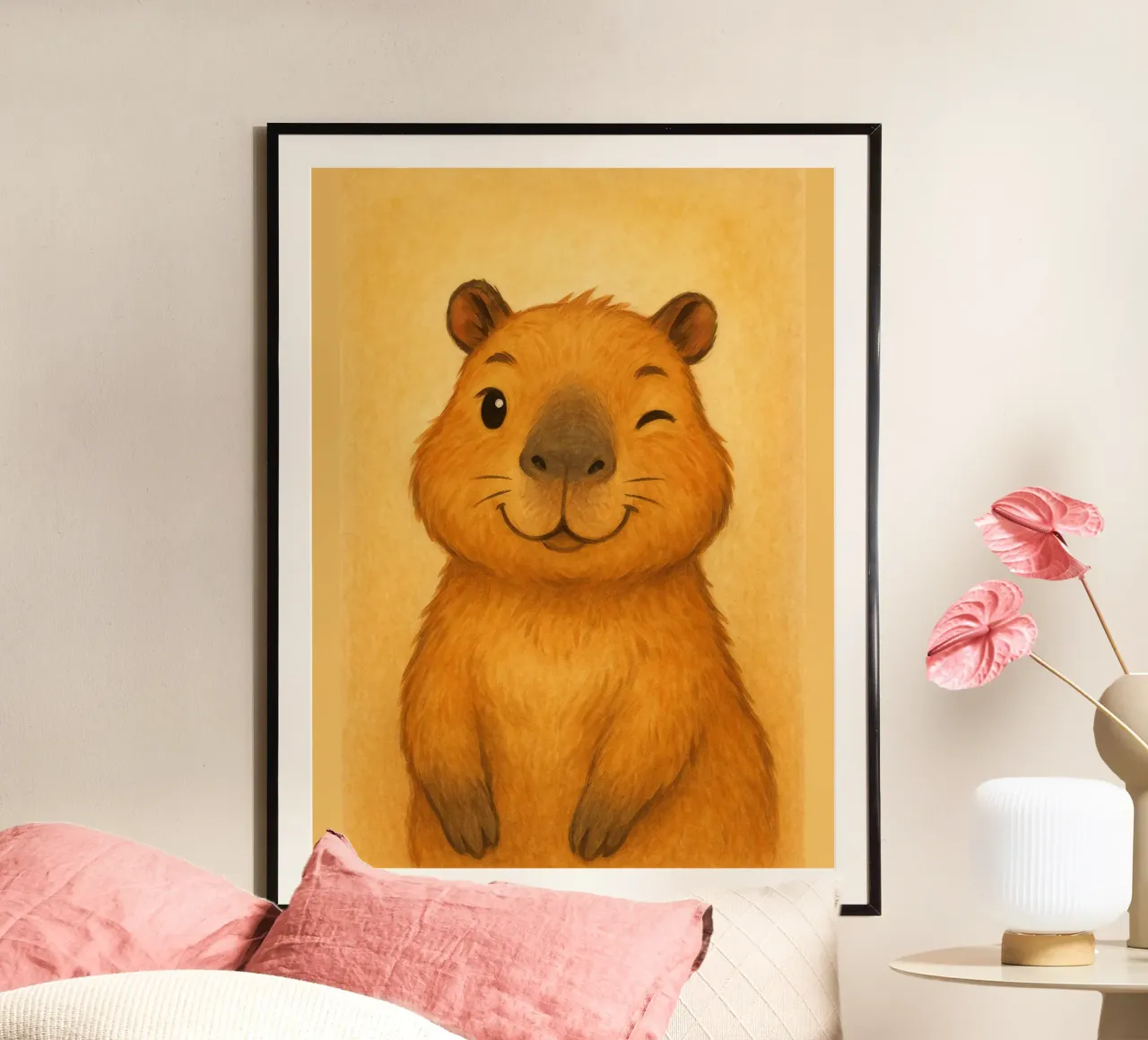 Bezaubernde zwinkernde Capybara-Kunst Poster von flufftee
