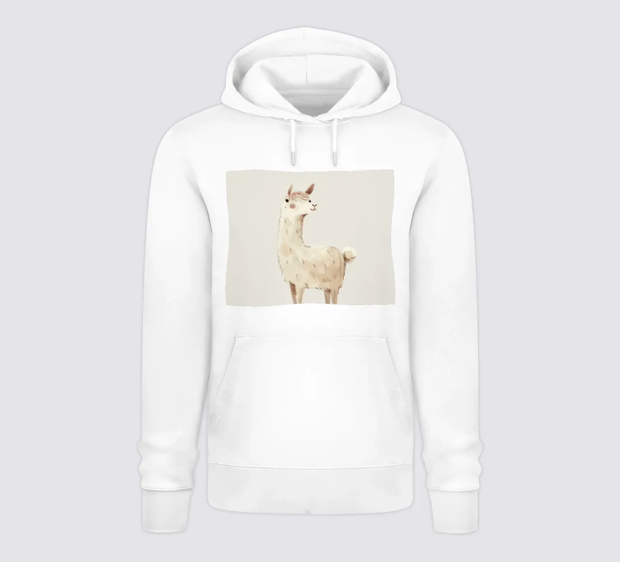 Illustrazione ad acquerello di un lama felpa con cappuccio da DesignDoodle