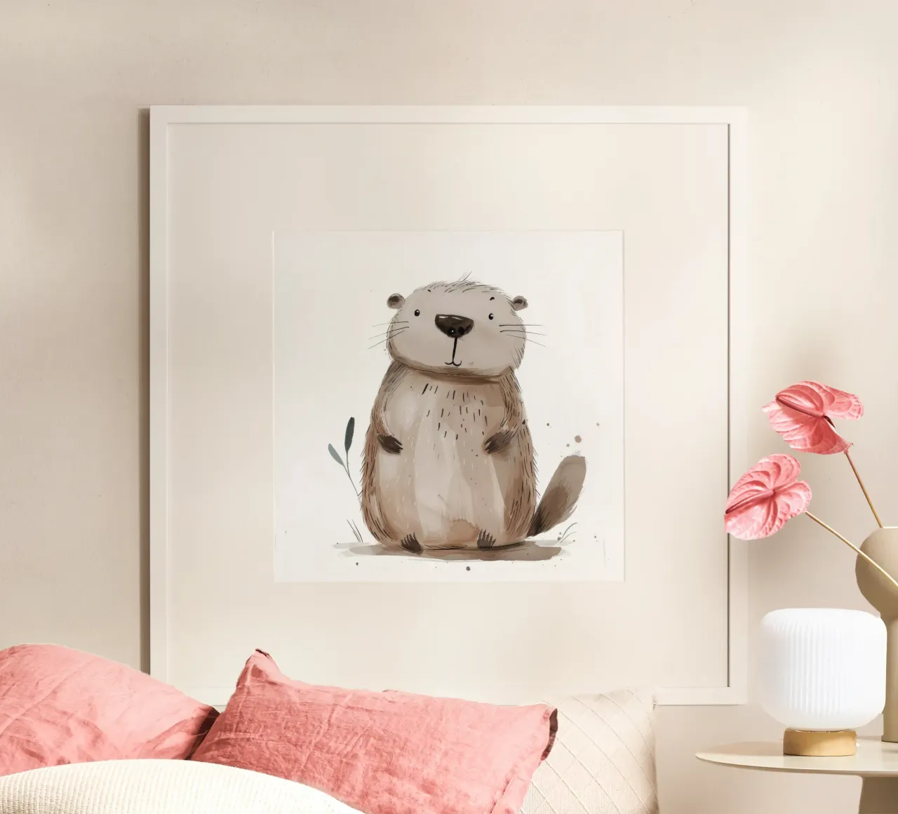 Illustrazione ad acquerello di una marmotta 2 poster con telaio in alluminio da DesignDoodle