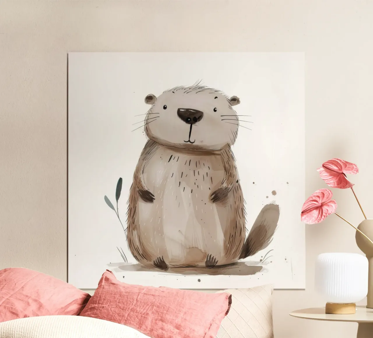 Illustrazione ad acquerello di una marmotta 2 poster con telaio in alluminio da DesignDoodle