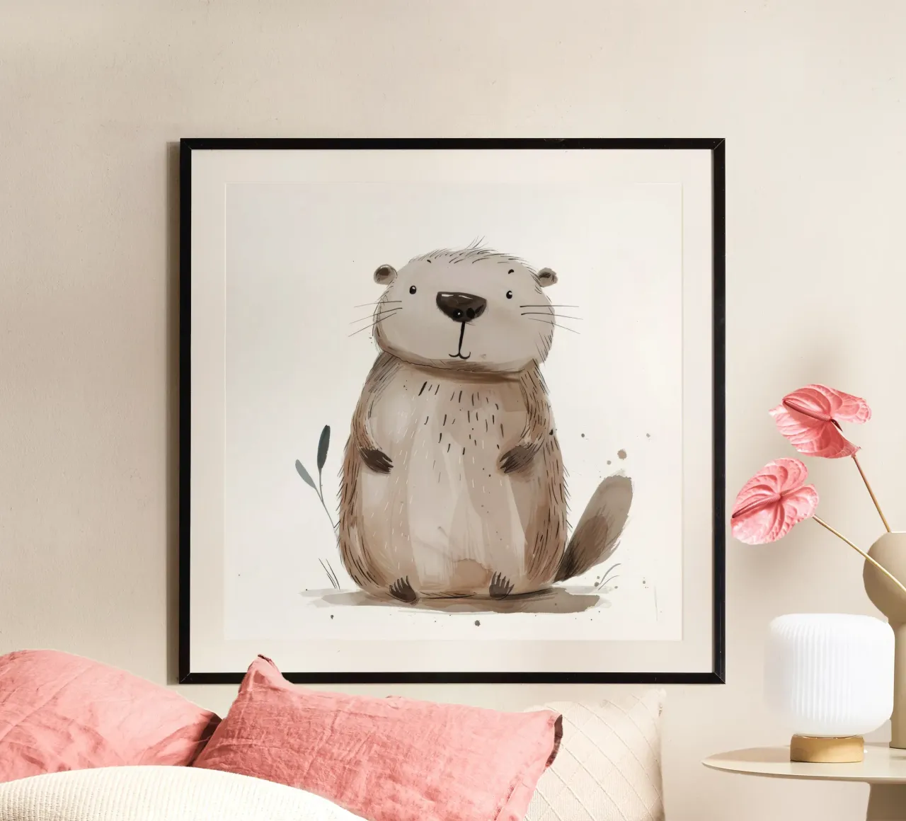 Illustrazione ad acquerello di una marmotta 2 poster con telaio in alluminio da DesignDoodle
