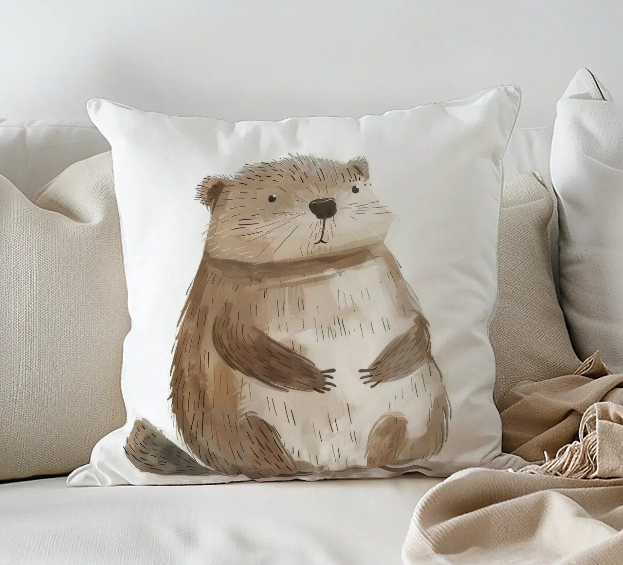 Illustrazione ad acquerello di un animale marmotta 3 cuscino da DesignDoodle