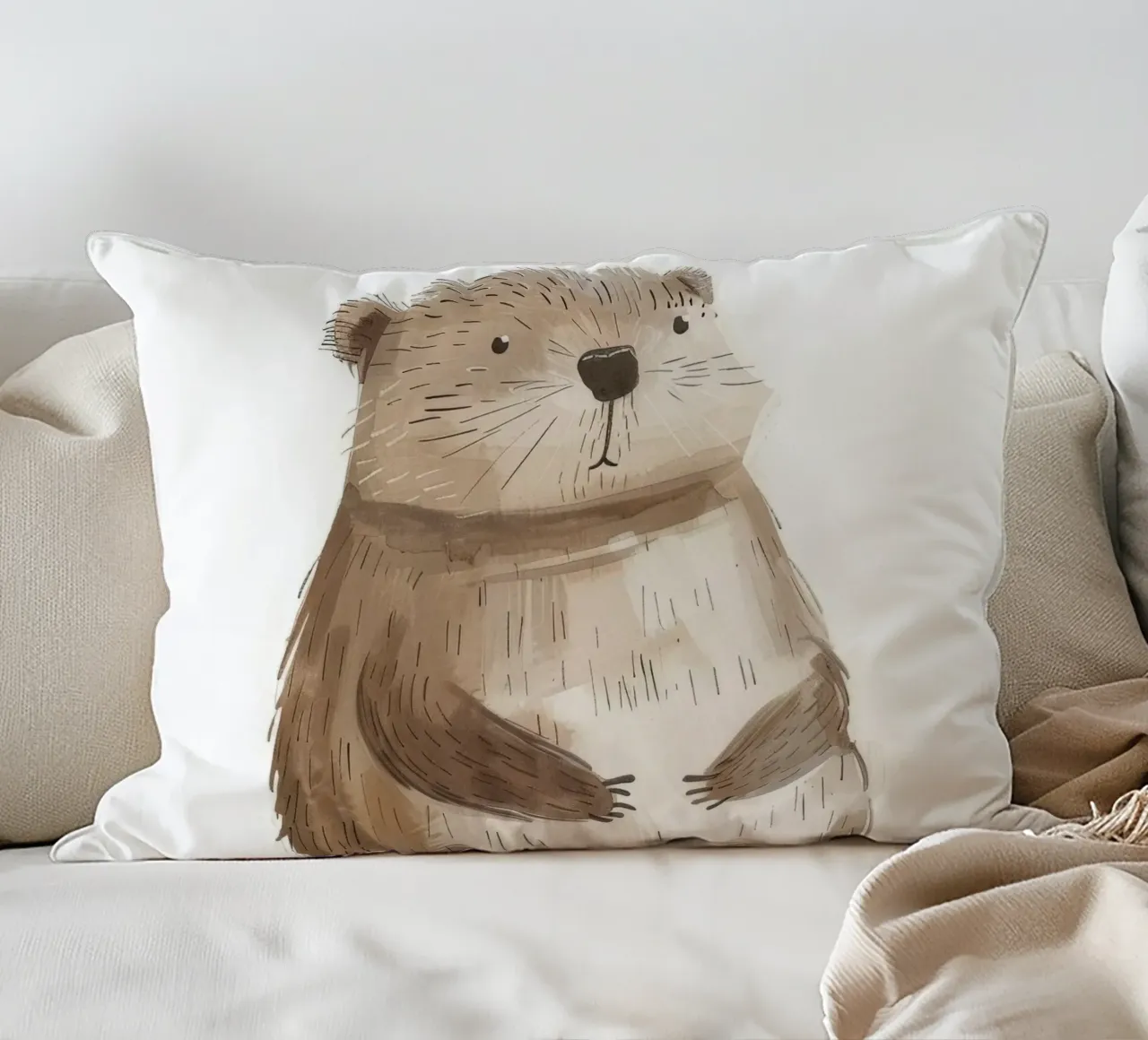 Illustrazione ad acquerello di un animale marmotta 3 cuscino da DesignDoodle