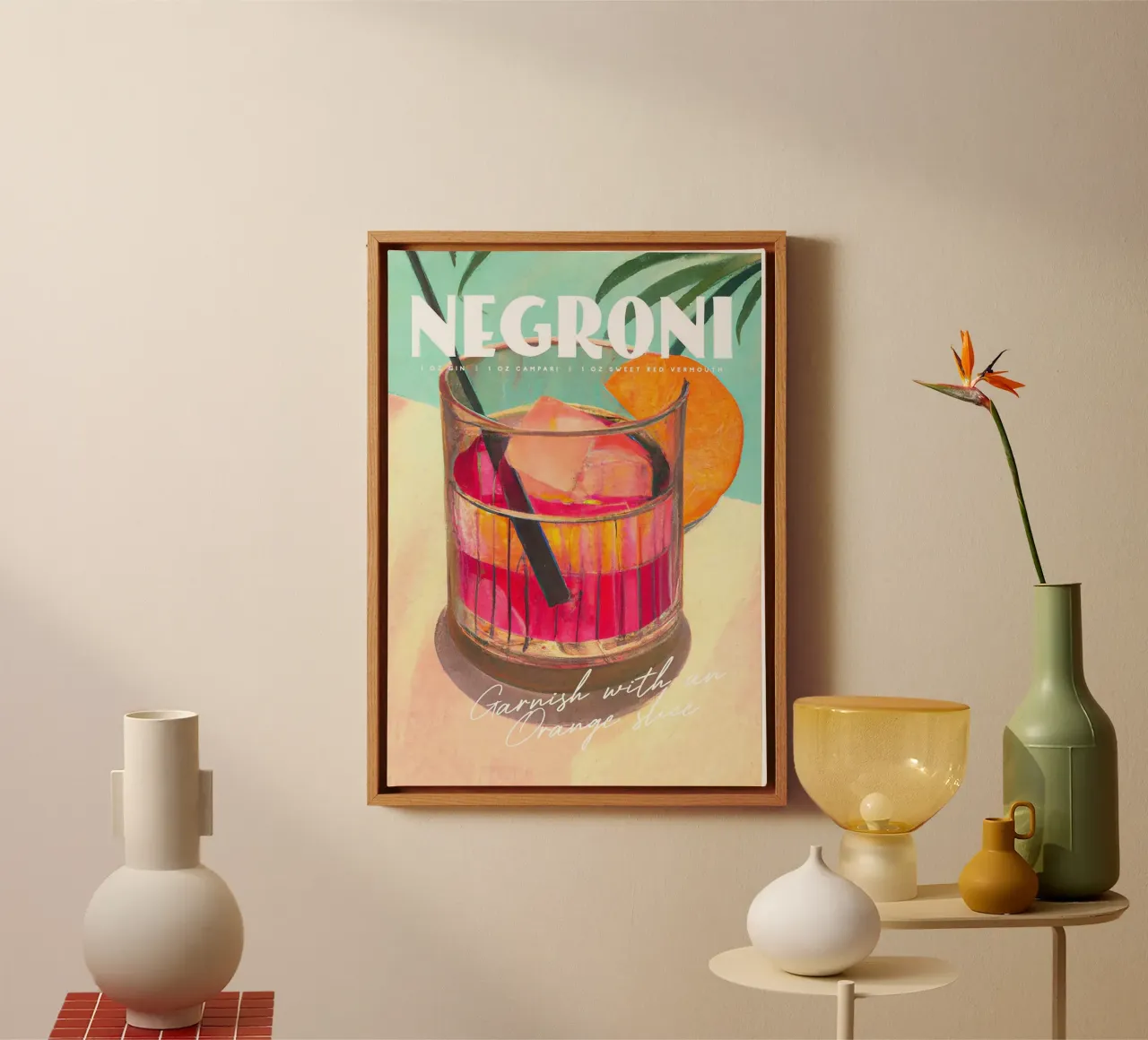 cocktail in vetro arancione negroni tela con Cornice a cassetta da Kevin Walters