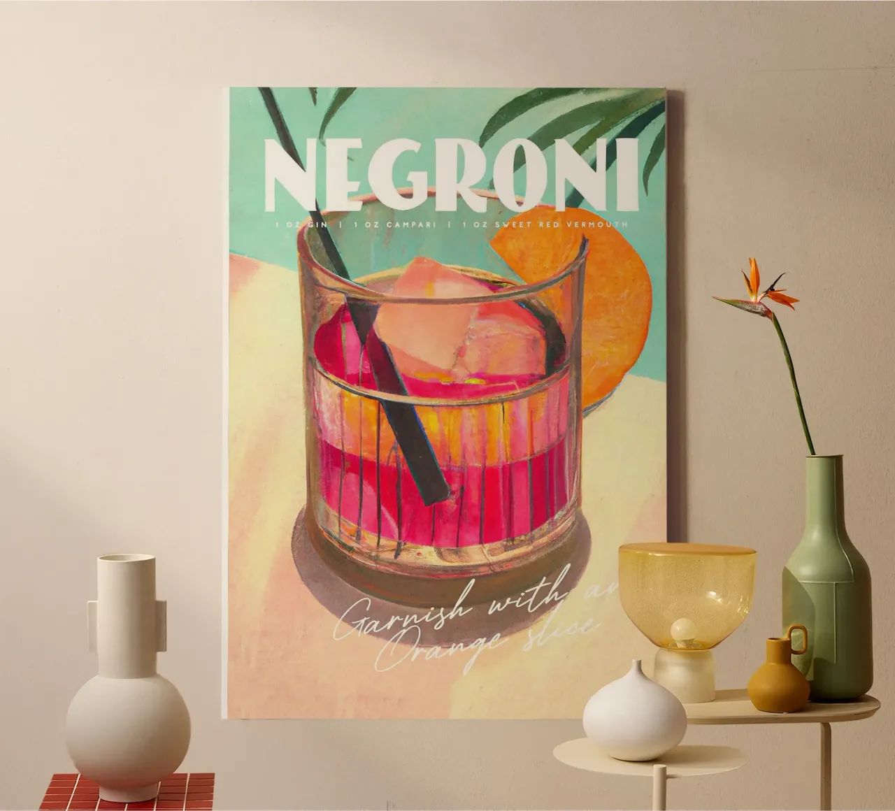 cocktail in vetro arancione negroni tela con Cornice a cassetta da Kevin Walters