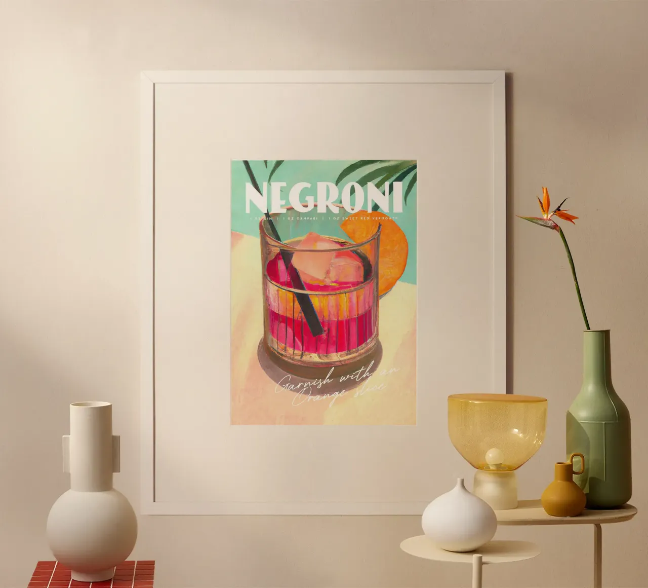 cocktail in vetro arancione negroni poster da Kevin Walters