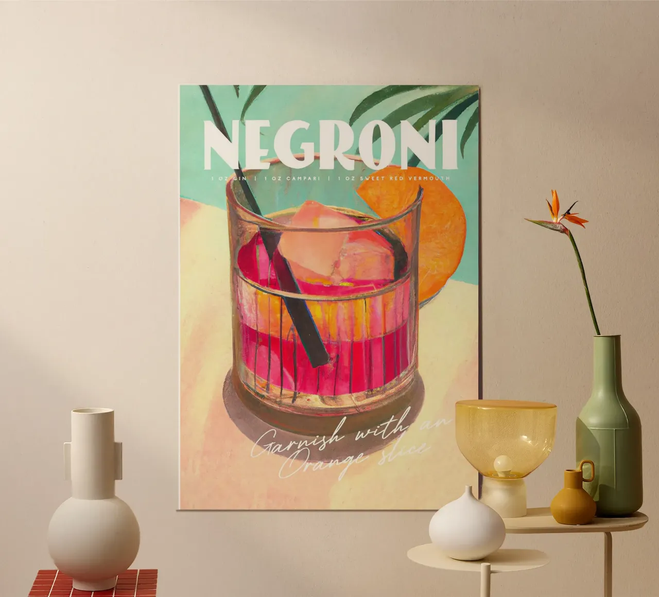cocktail in vetro arancione negroni poster da Kevin Walters