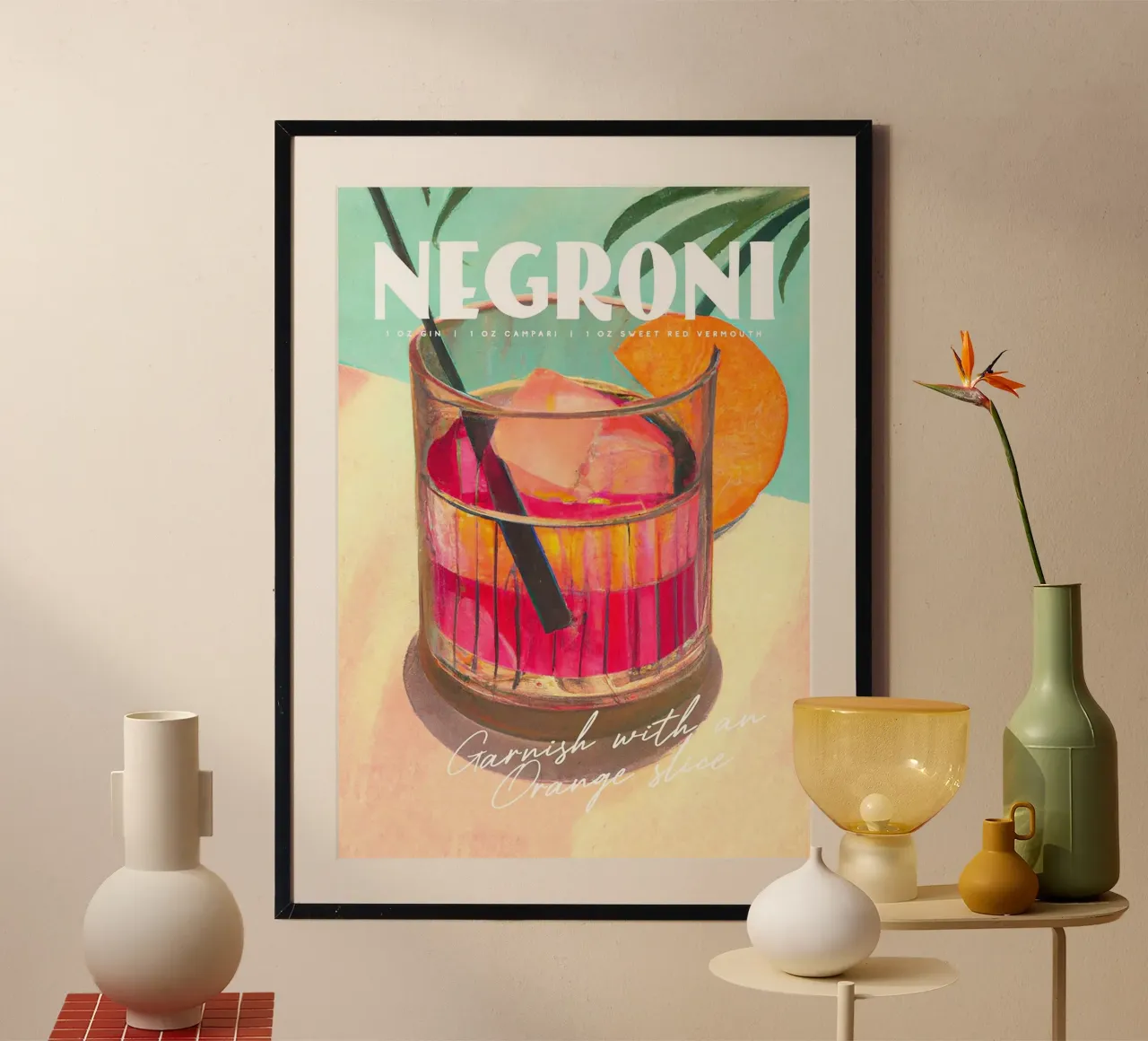 cocktail in vetro arancione negroni poster da Kevin Walters