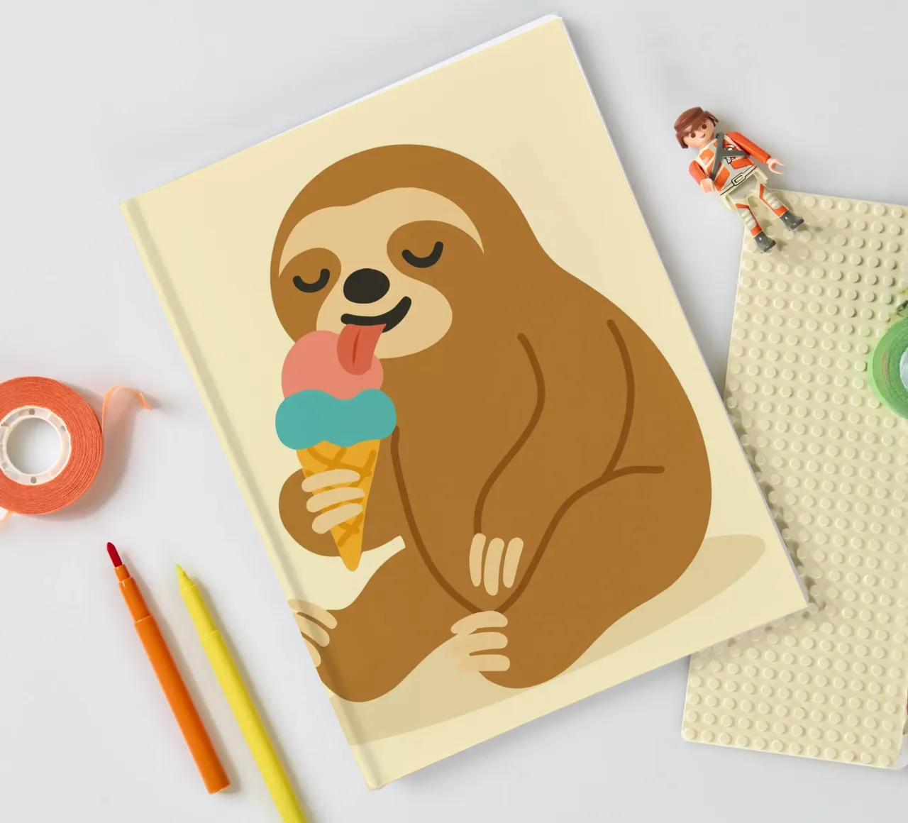 Happy sloth with ice cream - summer fun in cute animal form notebook by namosh