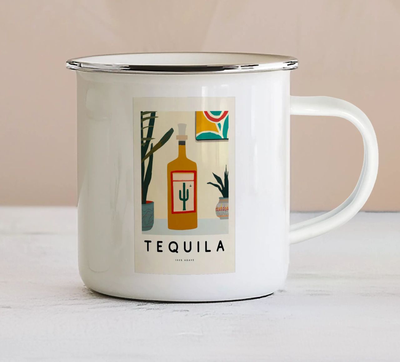 tequila bottle tazza in smalto da Kevin Walters