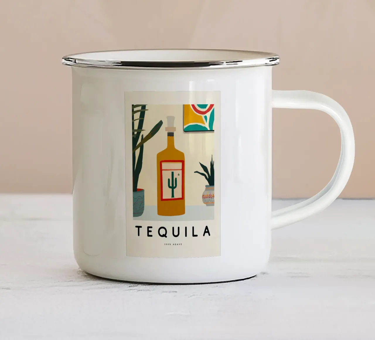 tequila bottle tazza in smalto da Kevin Walters
