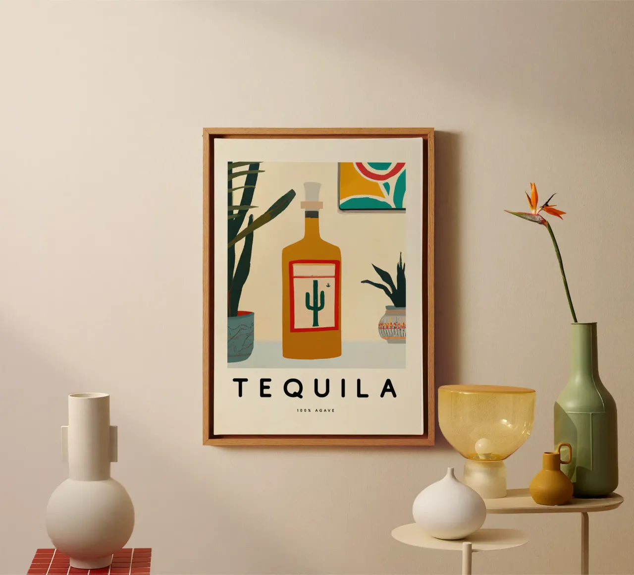 tequila fles canvas met Baklijst van Kevin Walters