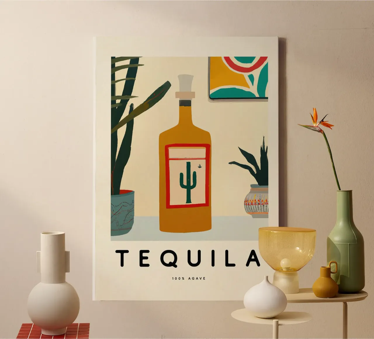tequila fles canvas met Baklijst van Kevin Walters