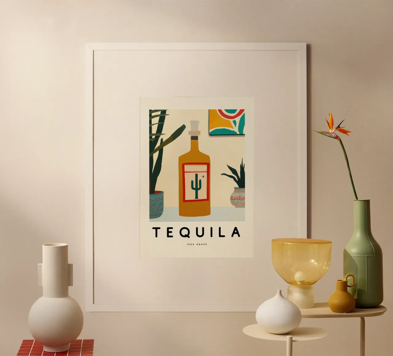 tequila bottle poster con telaio in legno da Kevin Walters