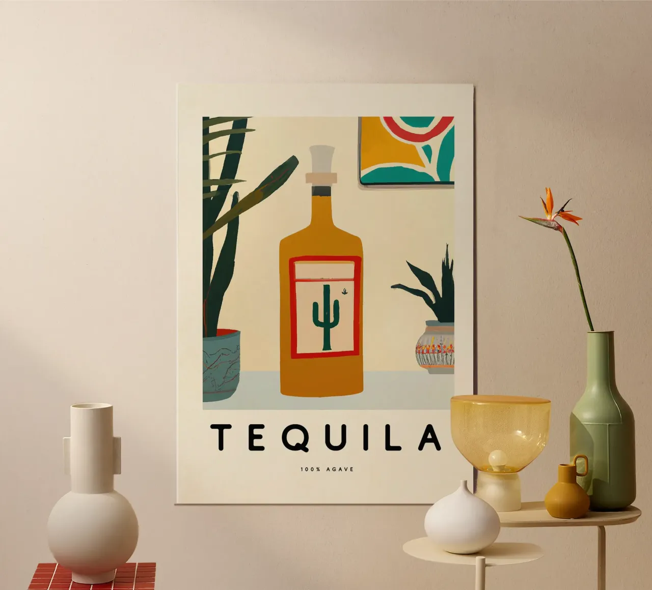 tequila bottle poster con telaio in legno da Kevin Walters