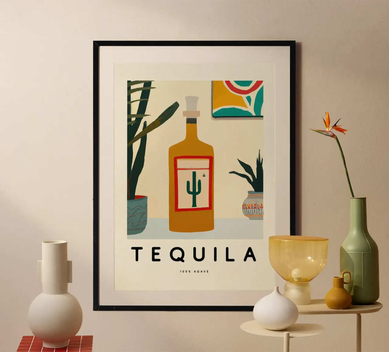 tequila bottle poster con telaio in legno da Kevin Walters