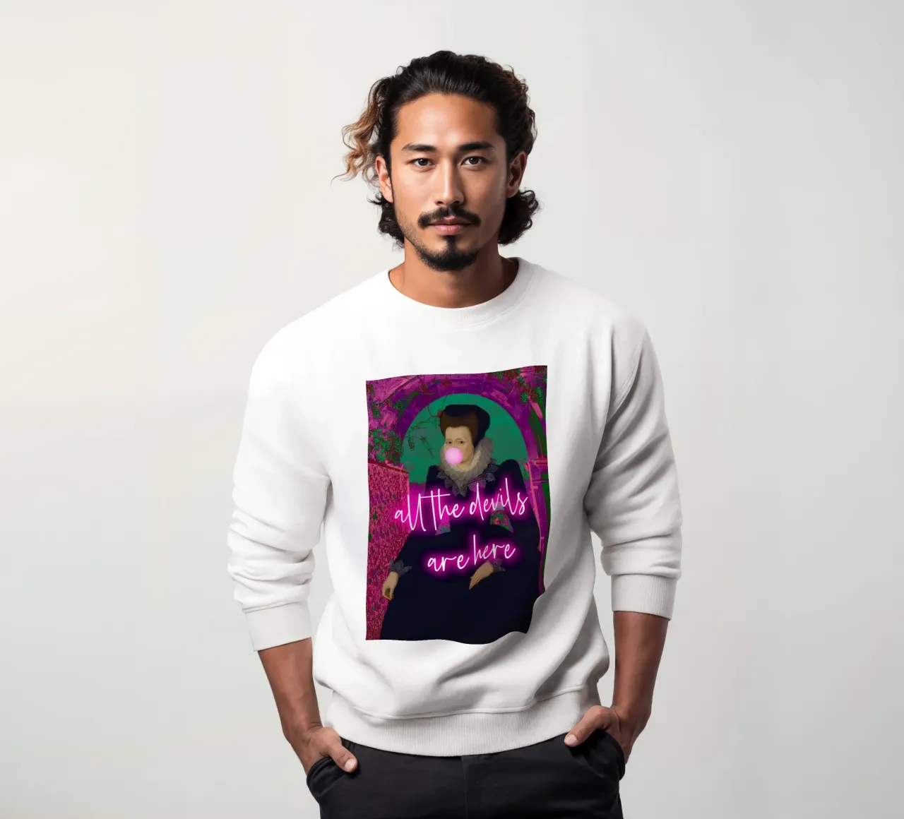All the devils are here - pink neon felpa da GraceDigitalArtCo