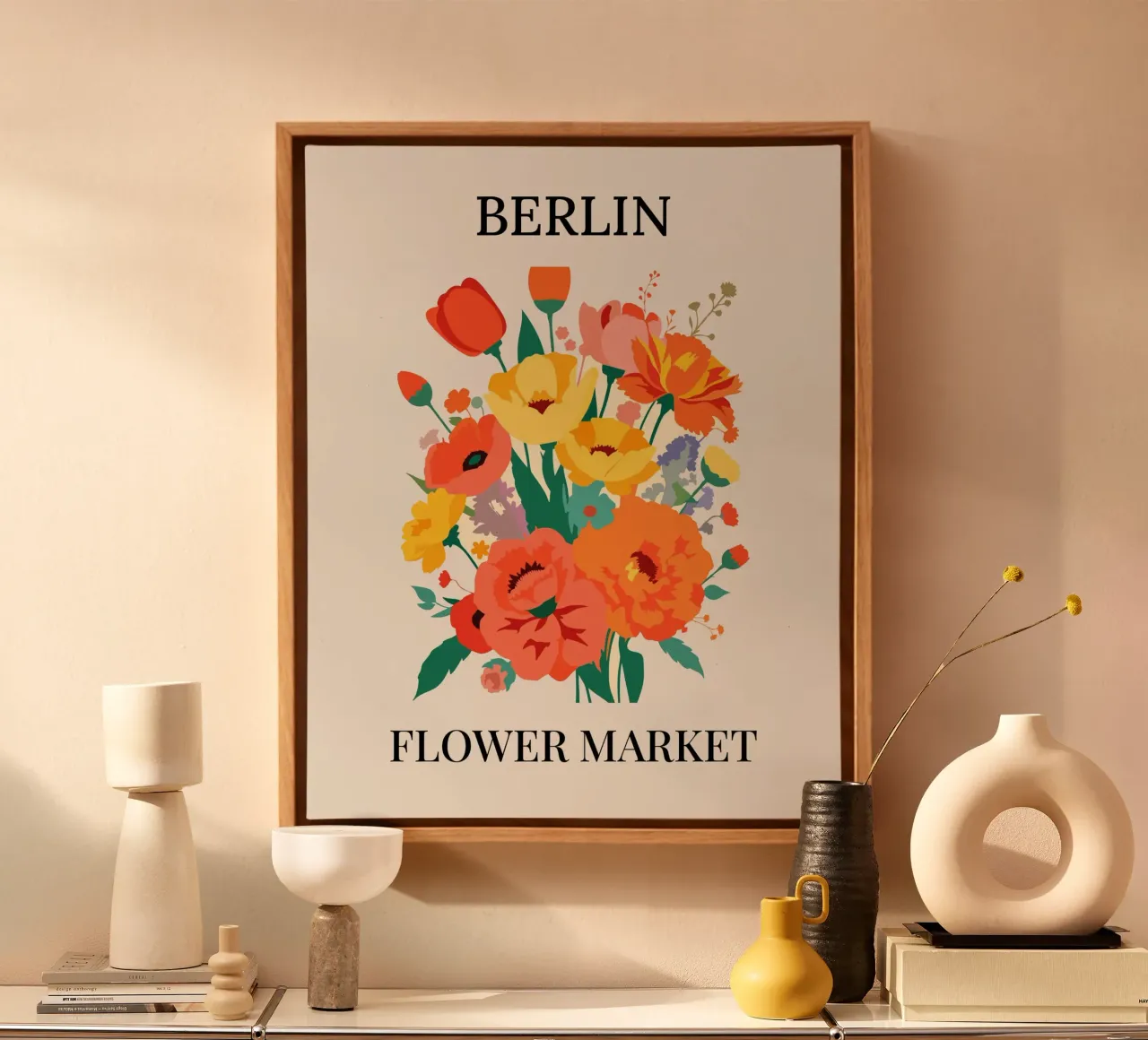 Mercato dei fiori di Berlino - Poster botanico d'epoca tela con Cornice a cassetta da HicksShop