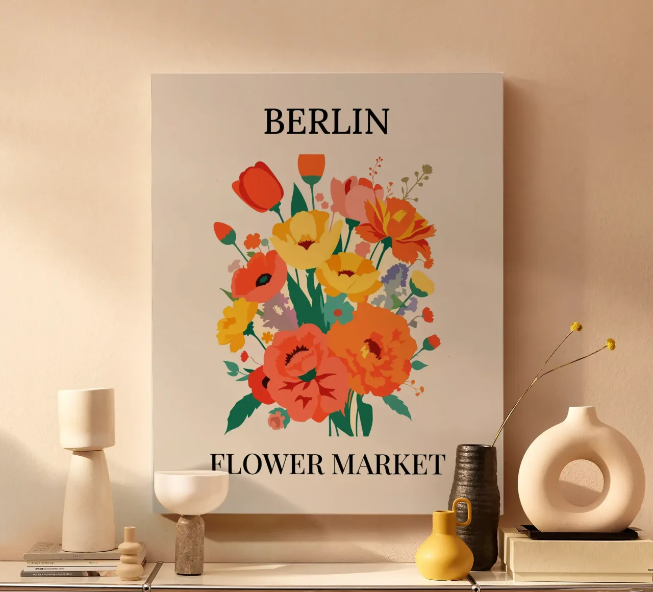 Mercato dei fiori di Berlino - Poster botanico d'epoca tela con Cornice a cassetta da HicksShop