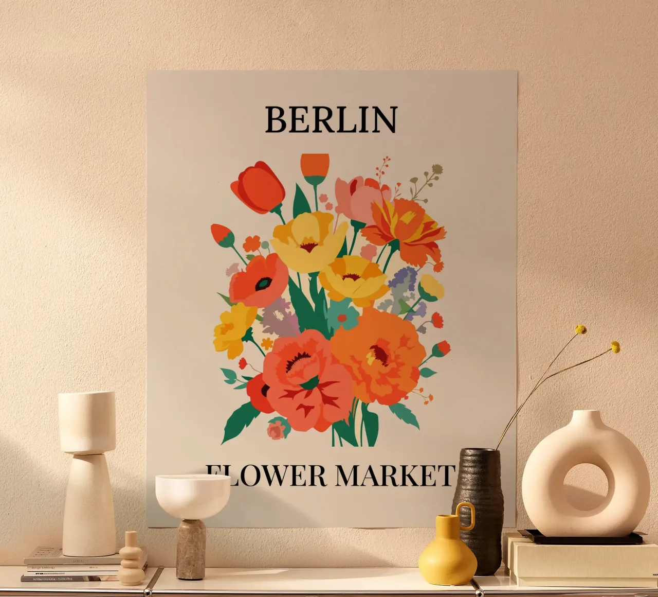 Mercato dei fiori di Berlino - Poster botanico d'epoca poster con telaio in alluminio da HicksShop