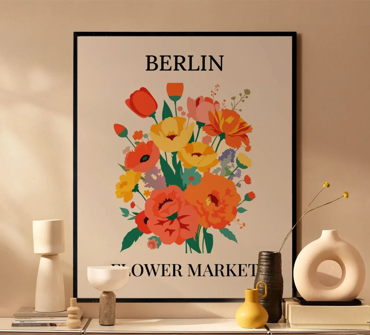Mercato dei fiori di Berlino - Poster botanico d'epoca poster con telaio in alluminio da HicksShop