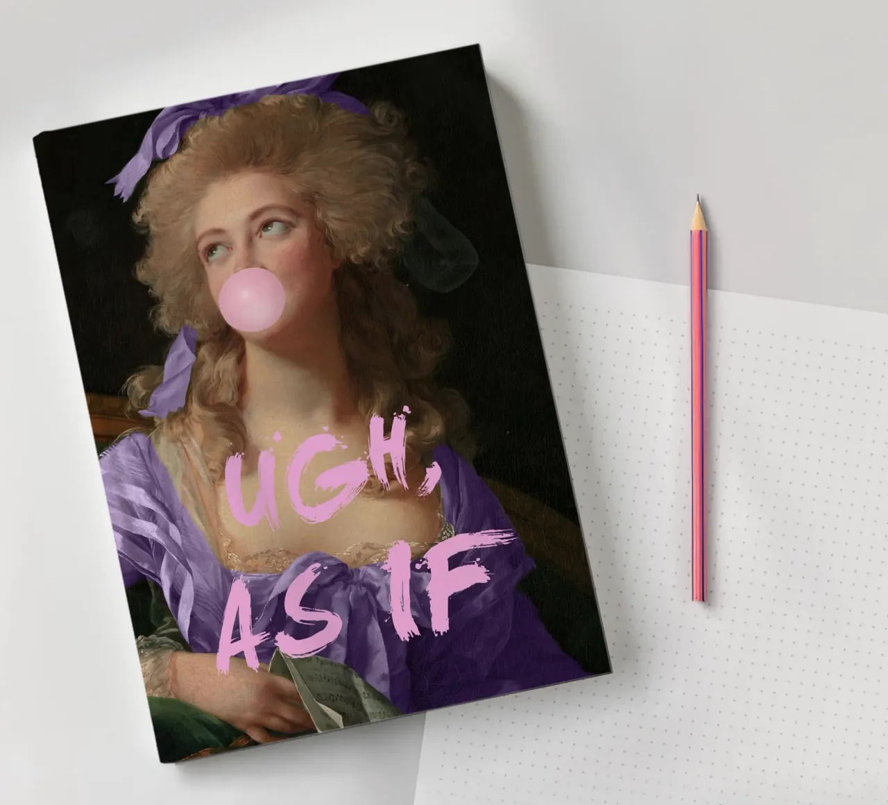 Ugh As If Bubble-Gum Lady, bubble gum art print notebook by GraceDigitalArtCo