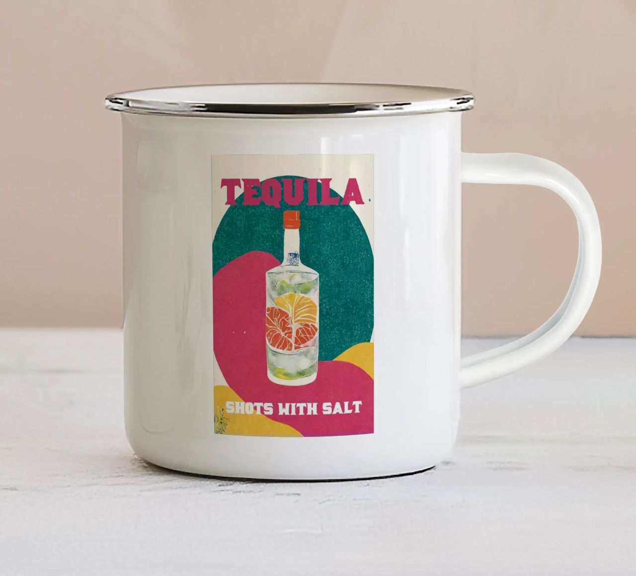 tequila bottle tazza in smalto da Kevin Walters