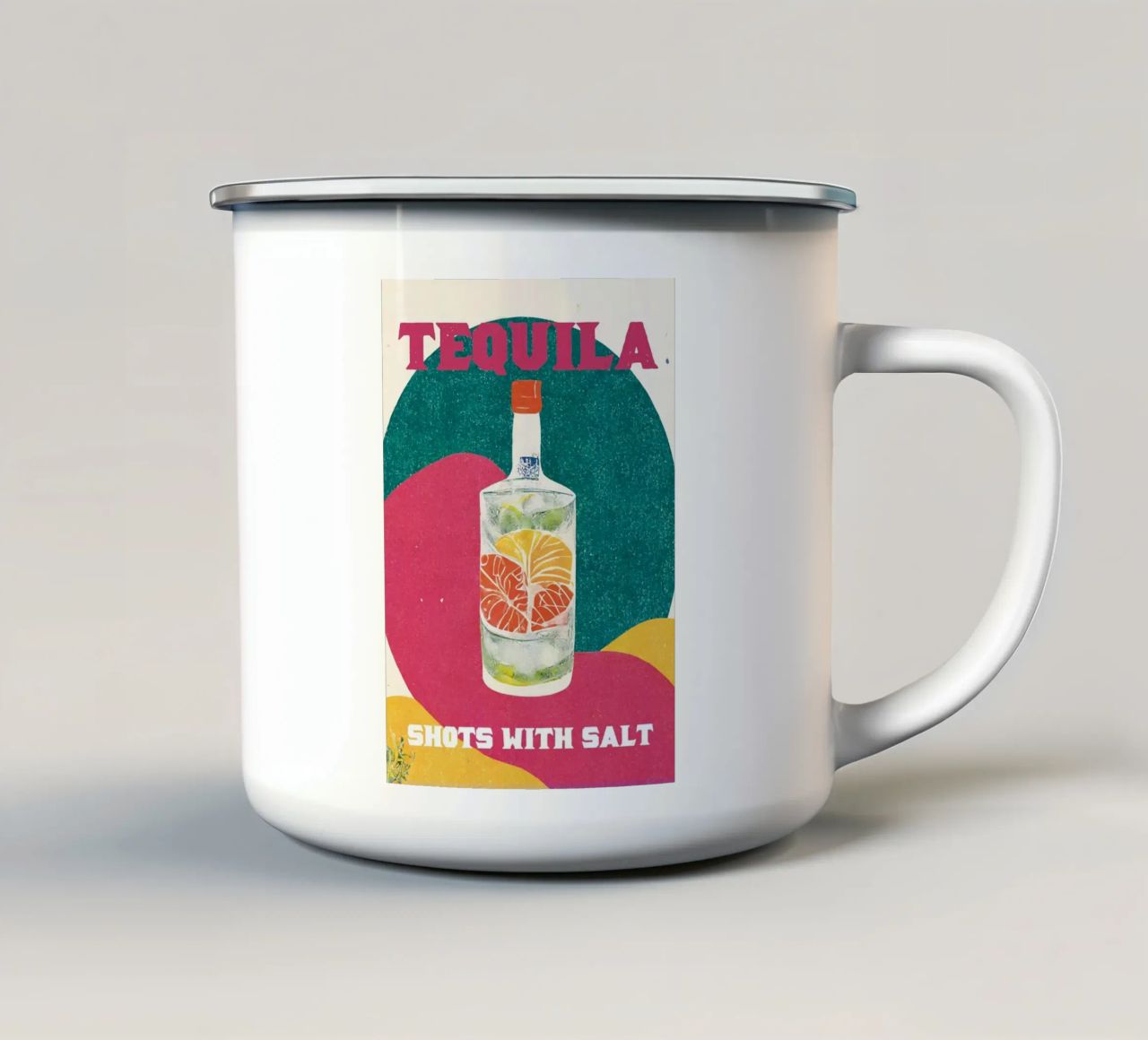 tequila bottle tazza in smalto da Kevin Walters