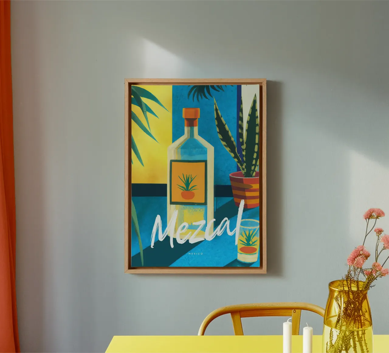 bottiglia di mezcal tela con Cornice a cassetta da Kevin Walters