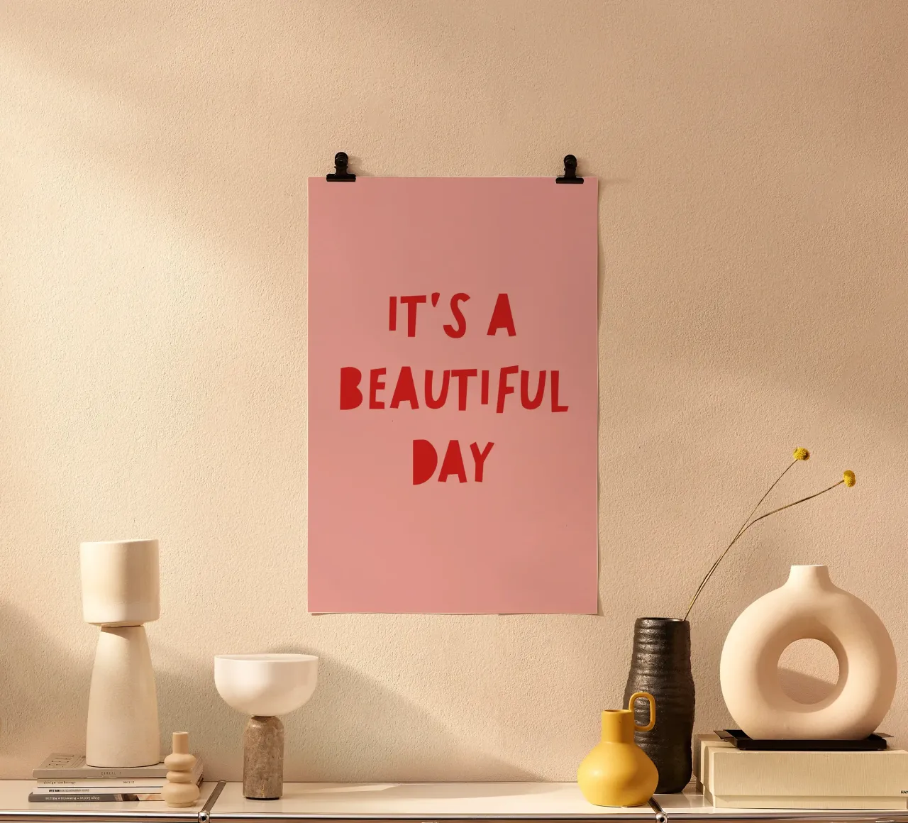 Beautiful Day Pink and Red Art poster con telaio in alluminio da GraceDigitalArtCo