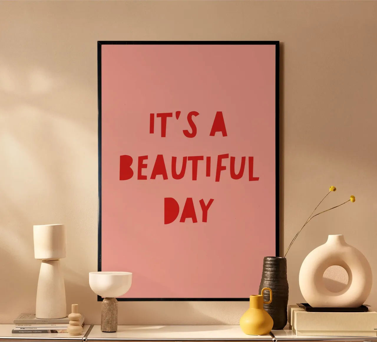 Beautiful Day Pink and Red Art poster con telaio in alluminio da GraceDigitalArtCo