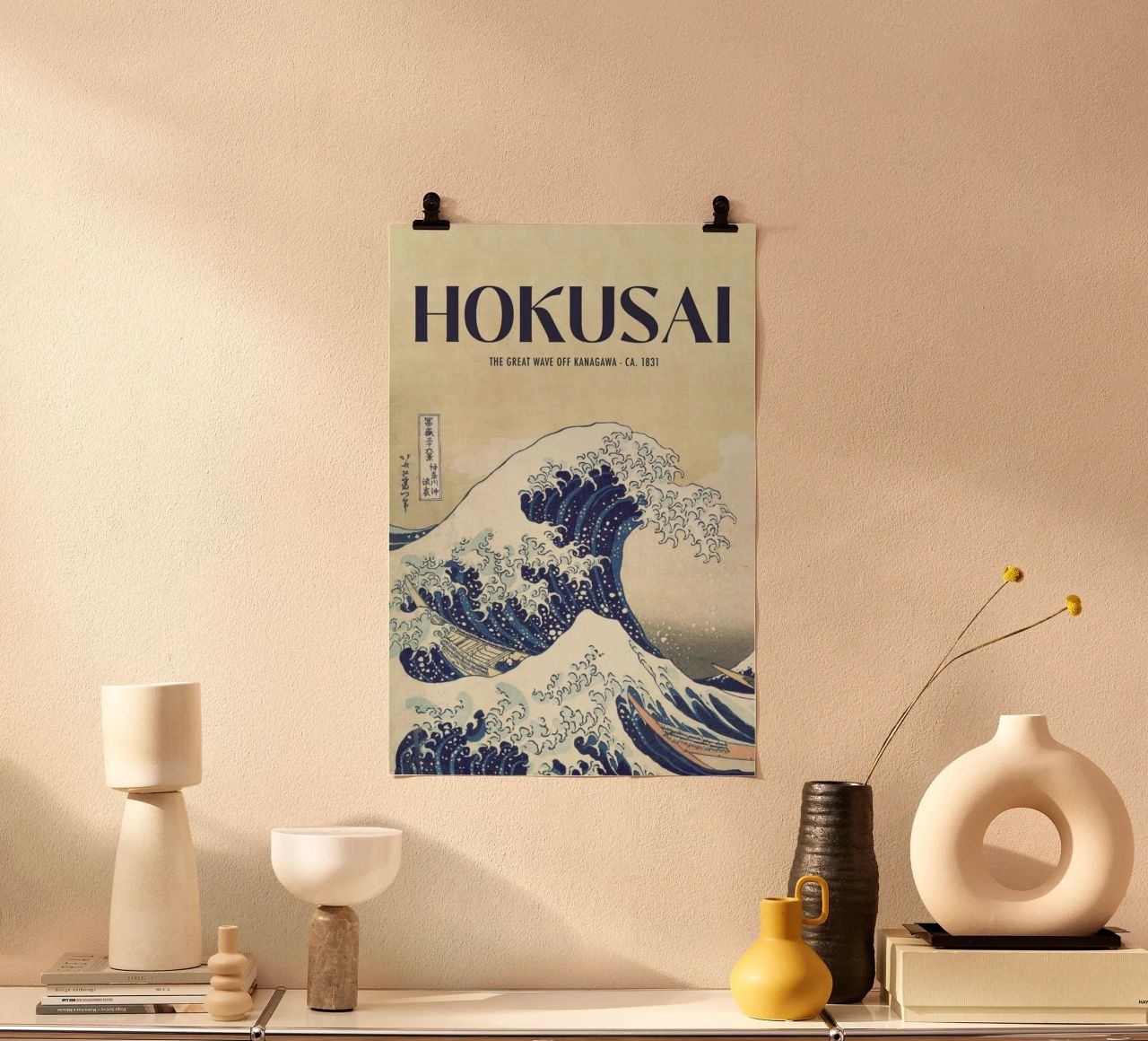 Hokusai - The Great Wave, Woodblock poster van Vintage by JUNIQE