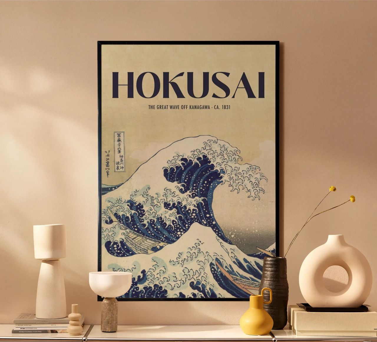 Hokusai - The Great Wave, Woodblock poster van Vintage by JUNIQE