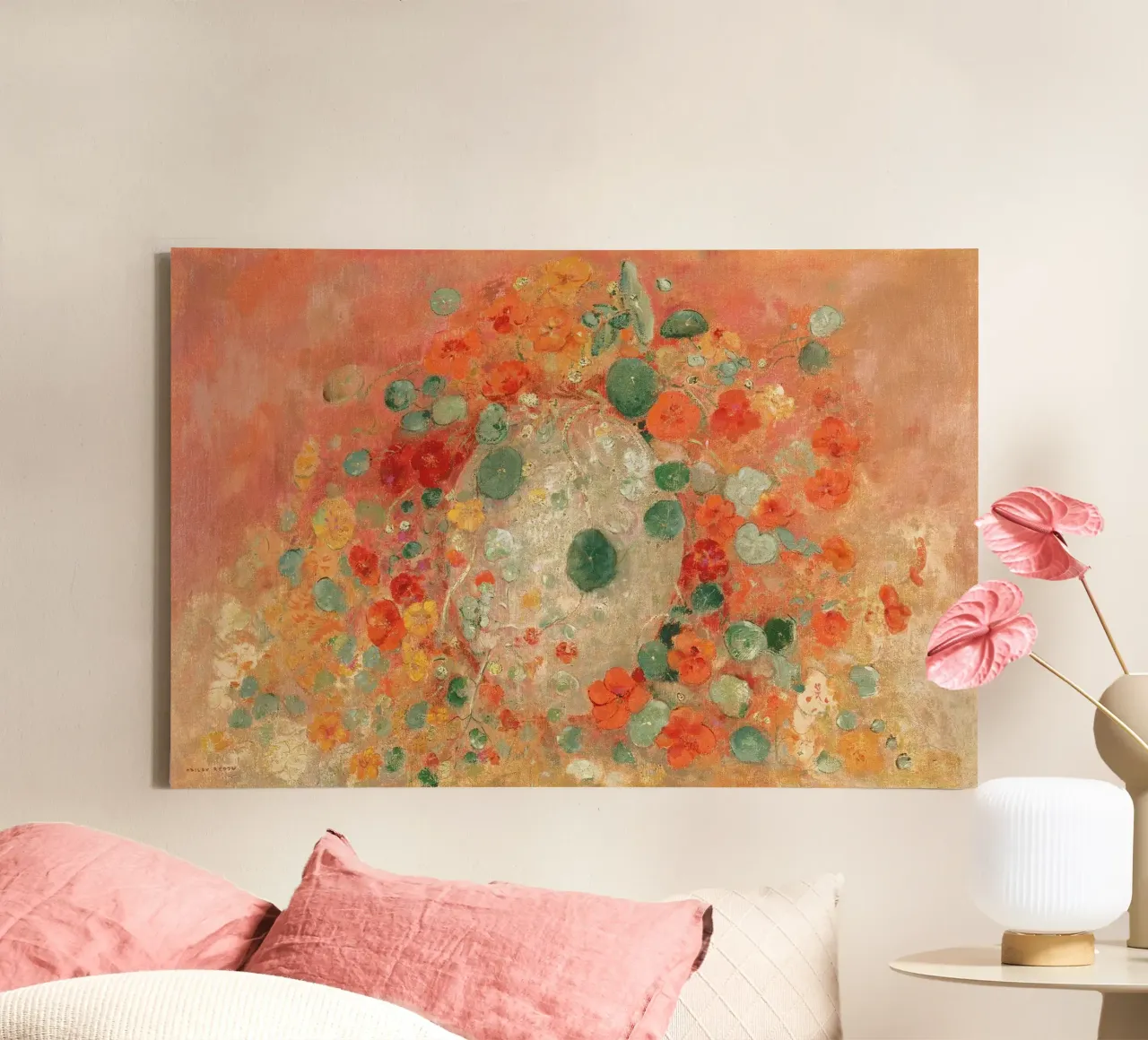 Nasturtiums by Odilon Redon canvas met Baklijst van apoloprints