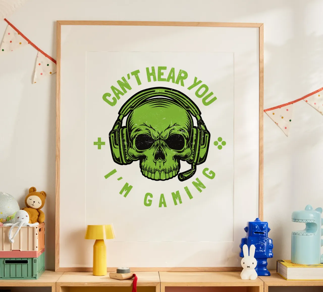 CAN'T HEAR YOU I'M GAMING poster con telaio in alluminio da edsonramosart