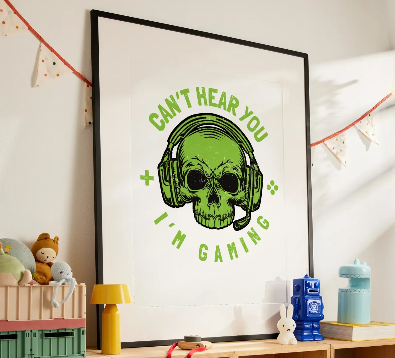 CAN'T HEAR YOU I'M GAMING poster con telaio in alluminio da edsonramosart