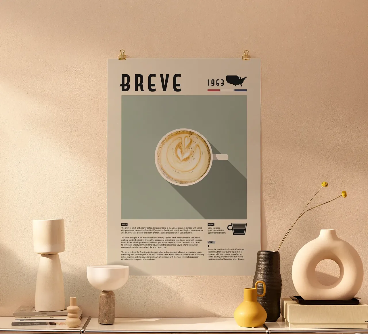 caffè macchiato poster con telaio in legno da John C Labut
