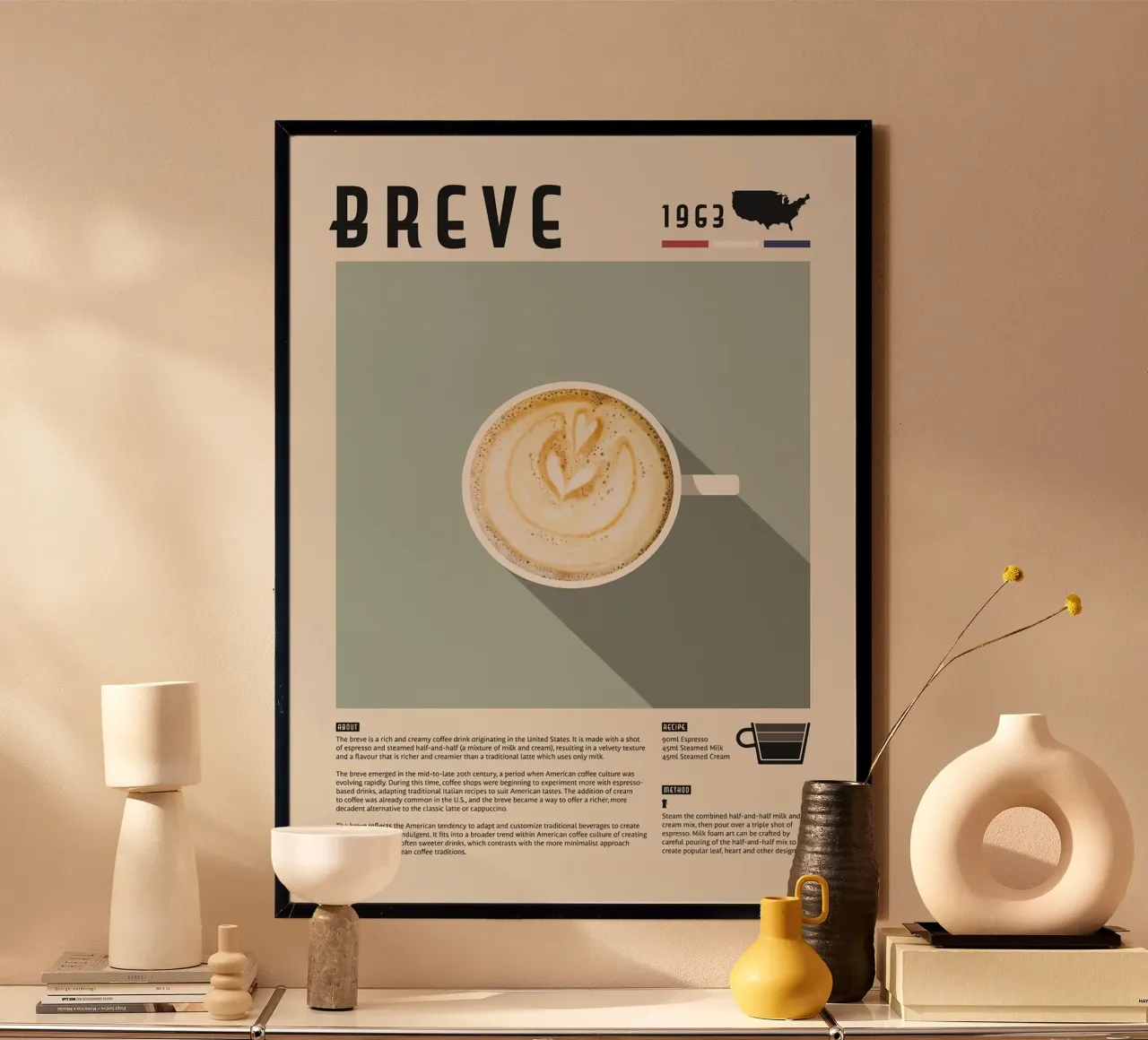 caffè macchiato poster con telaio in legno da John C Labut