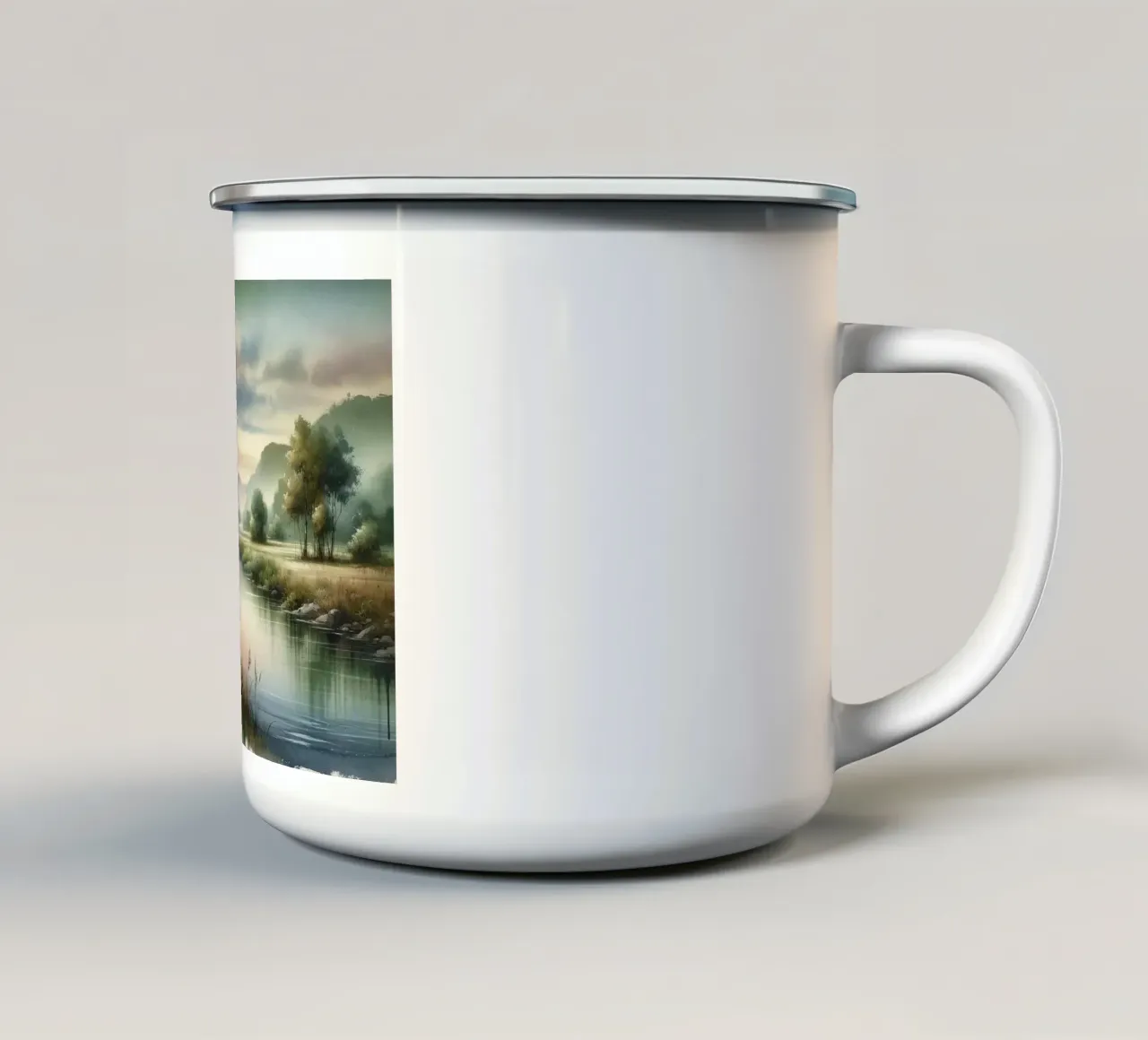 Una tranquilla fuga nella natura tazza in smalto da Chromatic Fusion Studio