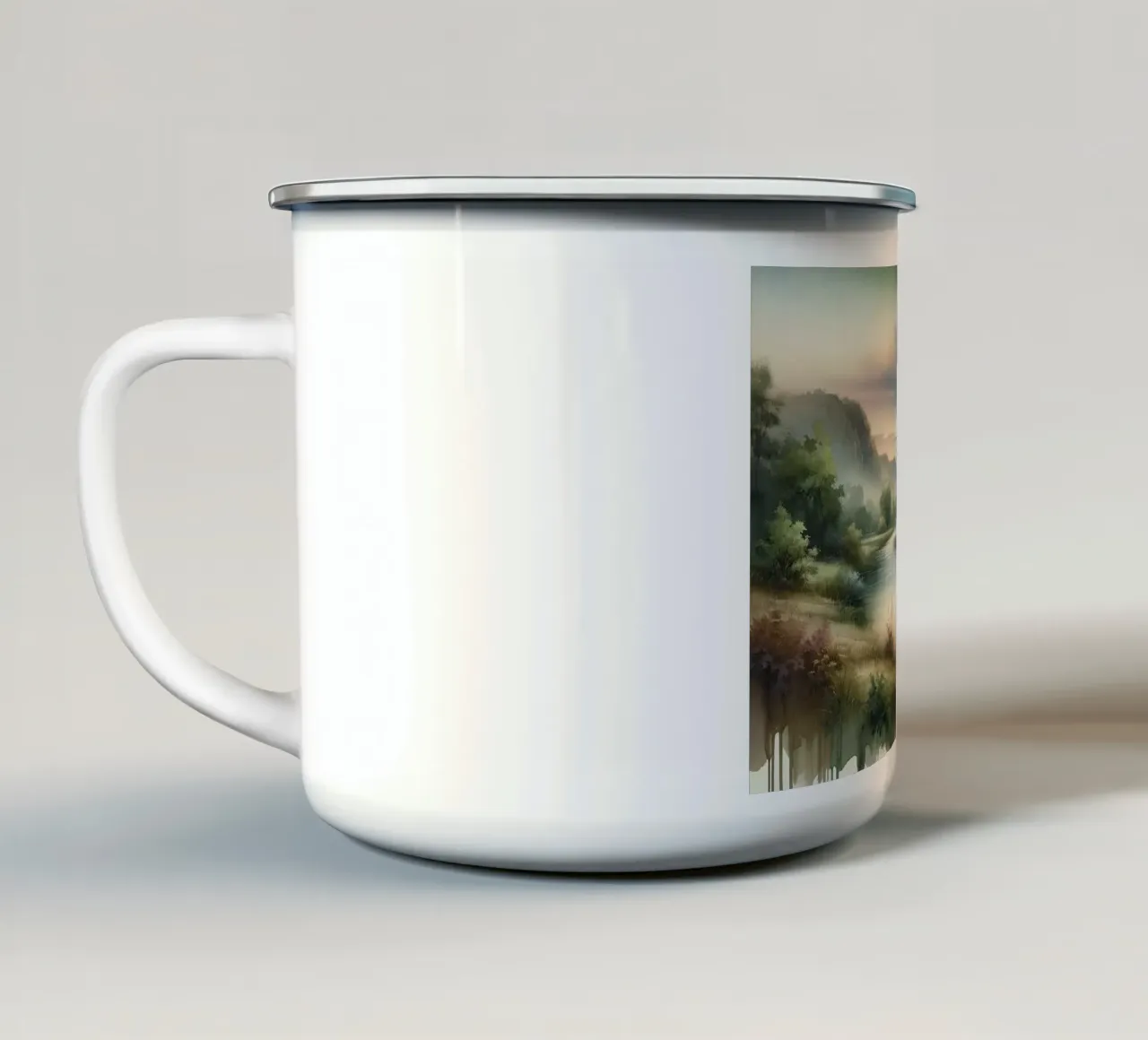 Una tranquilla fuga nella natura tazza in smalto da Chromatic Fusion Studio