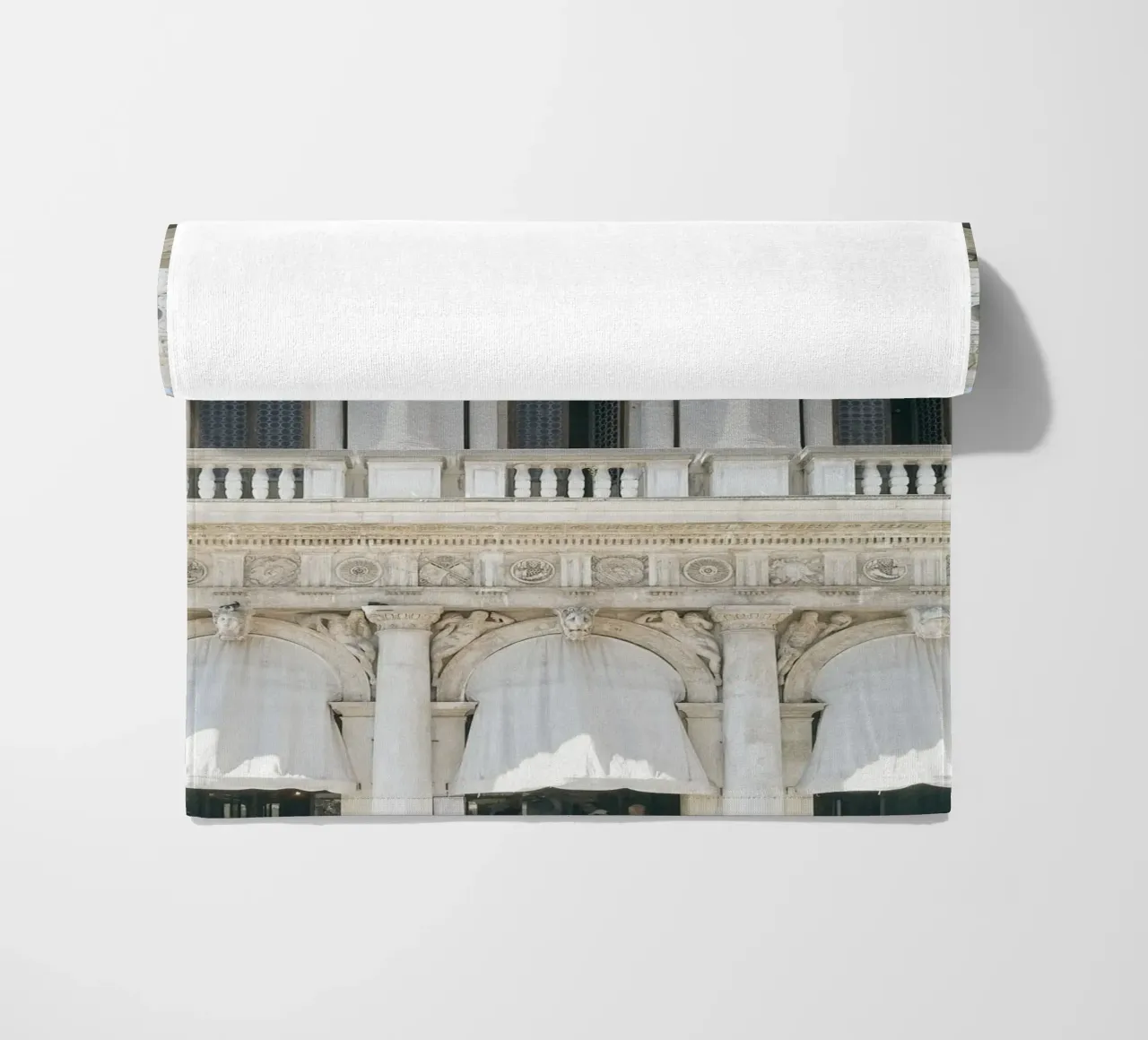 White and Beige Venice Building beach towel by GraceDigitalArtCo