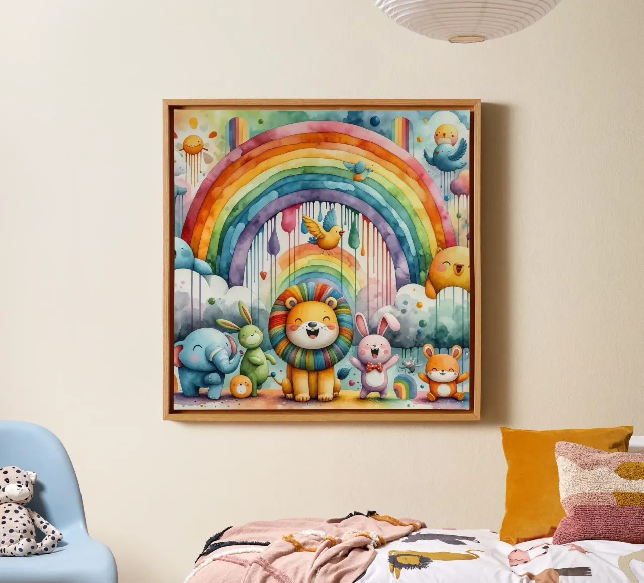Regenboog en dieren in speelse harmonie canvas met Baklijst van Chromatic Fusion Studio