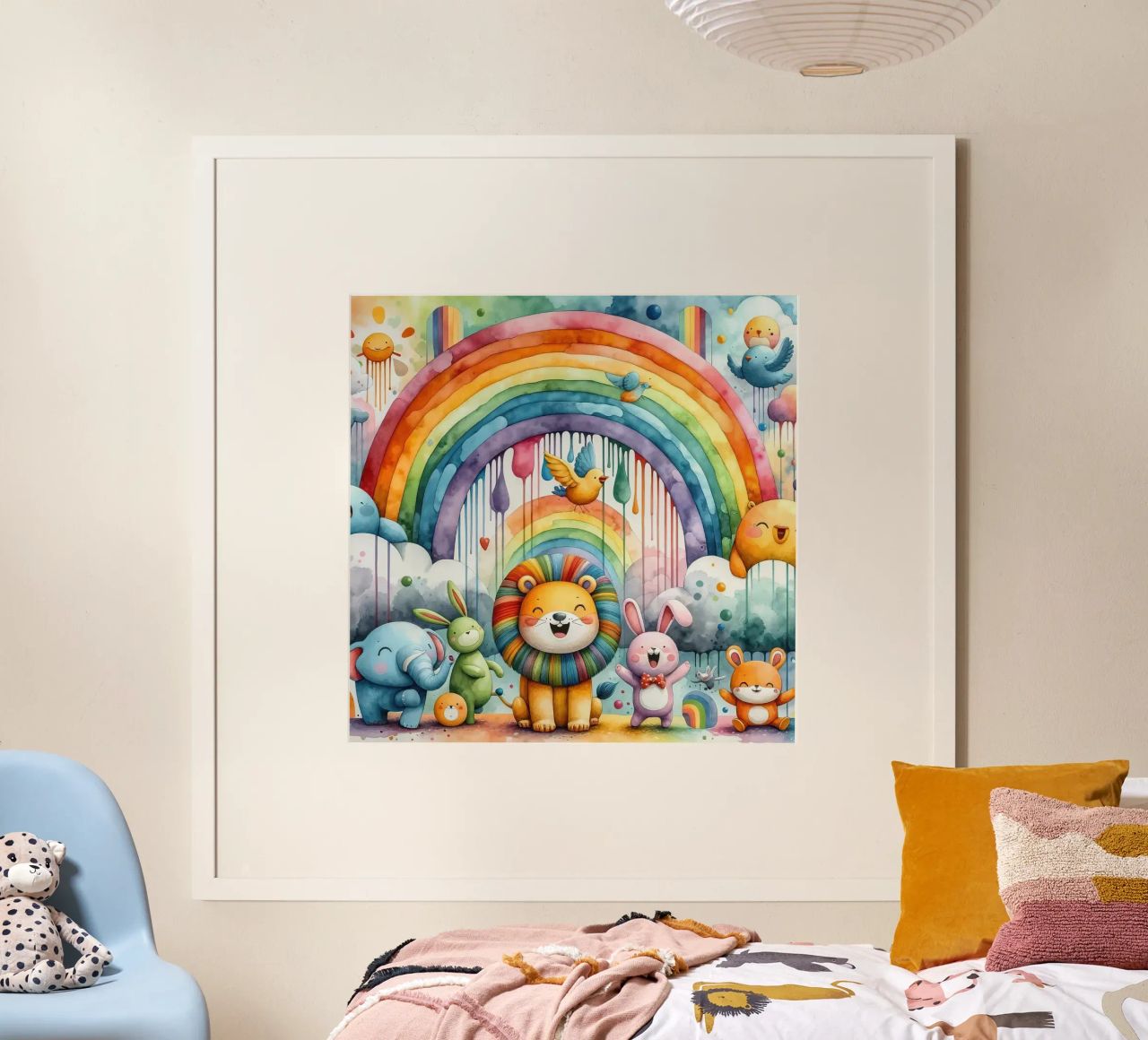 Arc-en-ciel et animaux en harmonie ludique poster de Chromatic Fusion Studio