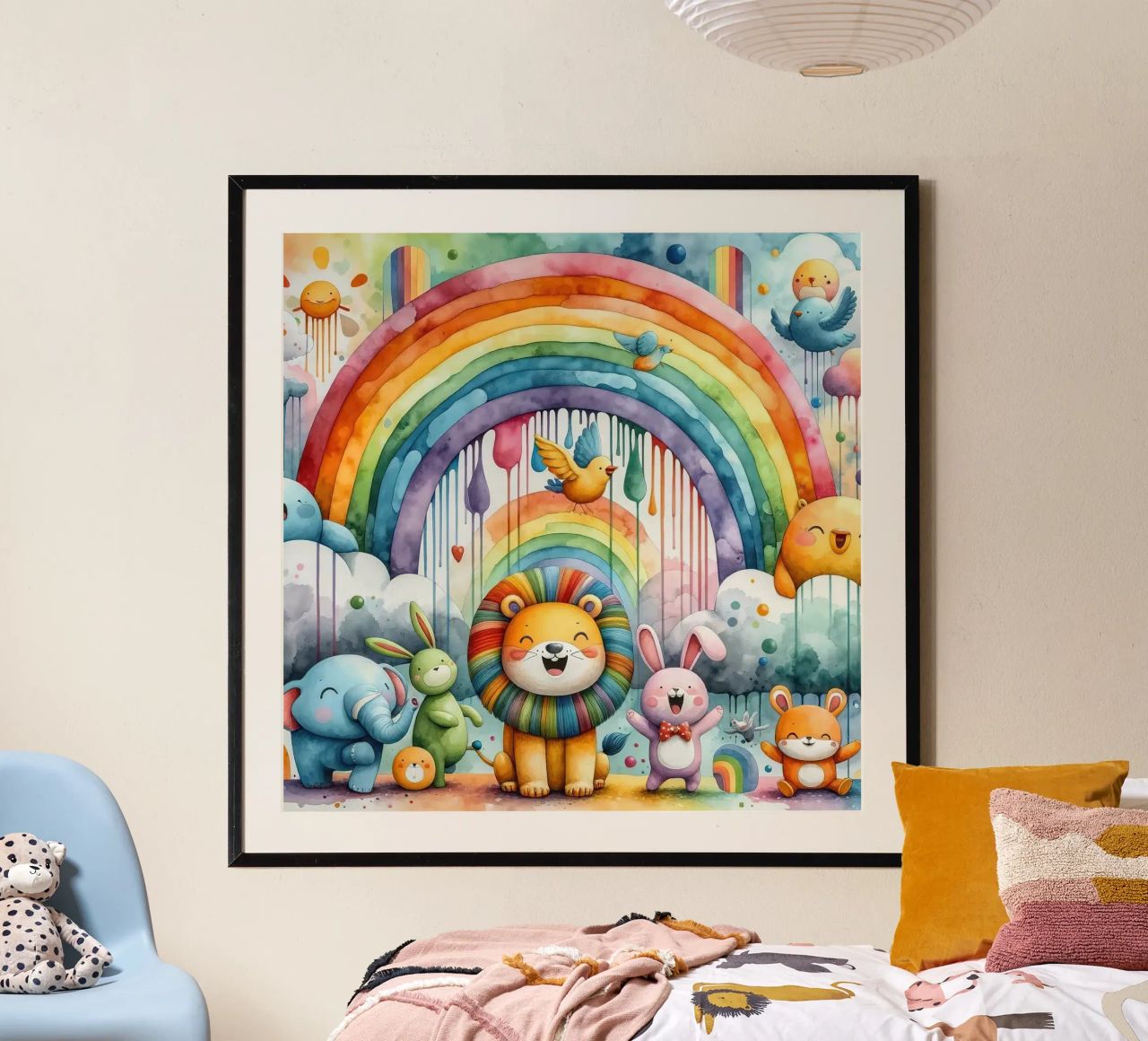 Arc-en-ciel et animaux en harmonie ludique poster de Chromatic Fusion Studio