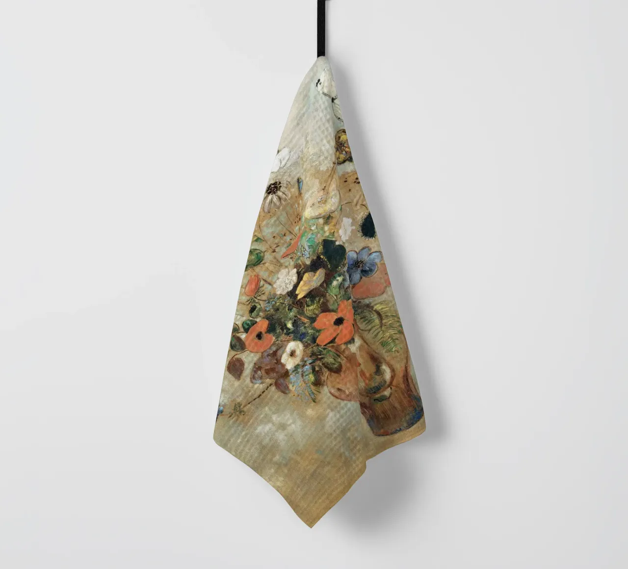 Still Life with Flowers by Odilon Redon tea towel by apoloprints