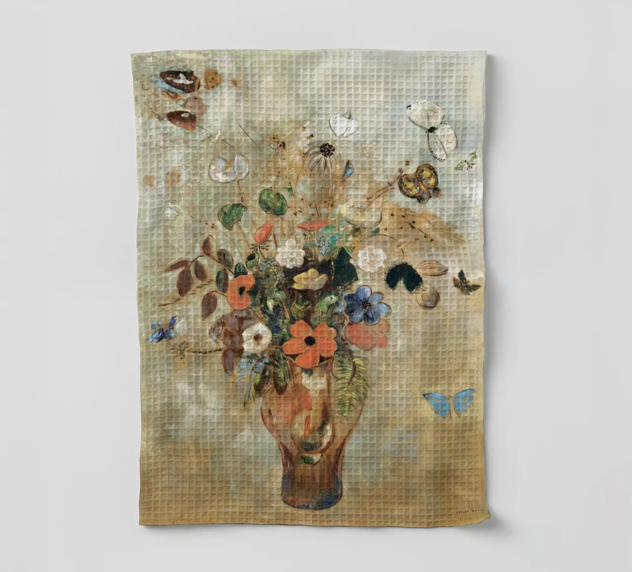 Still Life with Flowers by Odilon Redon tea towel by apoloprints