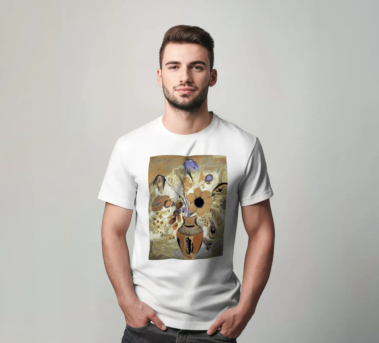 Etruscan Vase with Flowers by Odilon Redon t-shirt da apoloprints