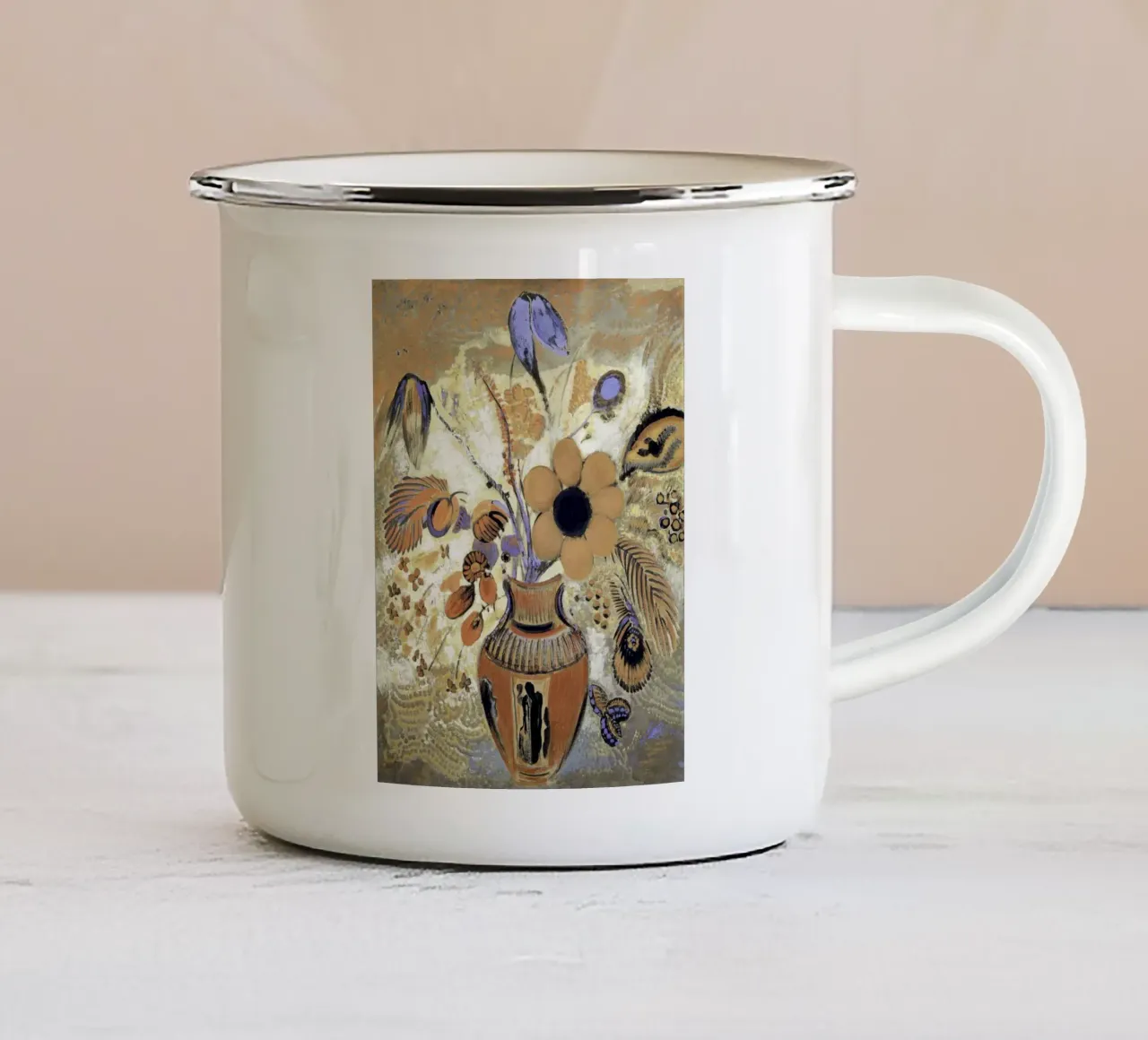 Etruscan Vase with Flowers by Odilon Redon tazza in smalto da apoloprints